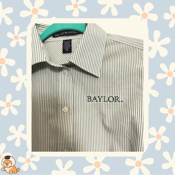 Baylor Embroidered Devon & Jones Ladies Crown Woven Banker Stripe Shirt, Sz Med - Picture 8 of 12